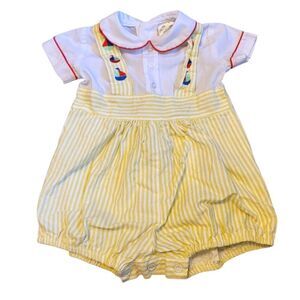 Vintage Sears Baby Yellow Sailboat Romper Size 0-6M
